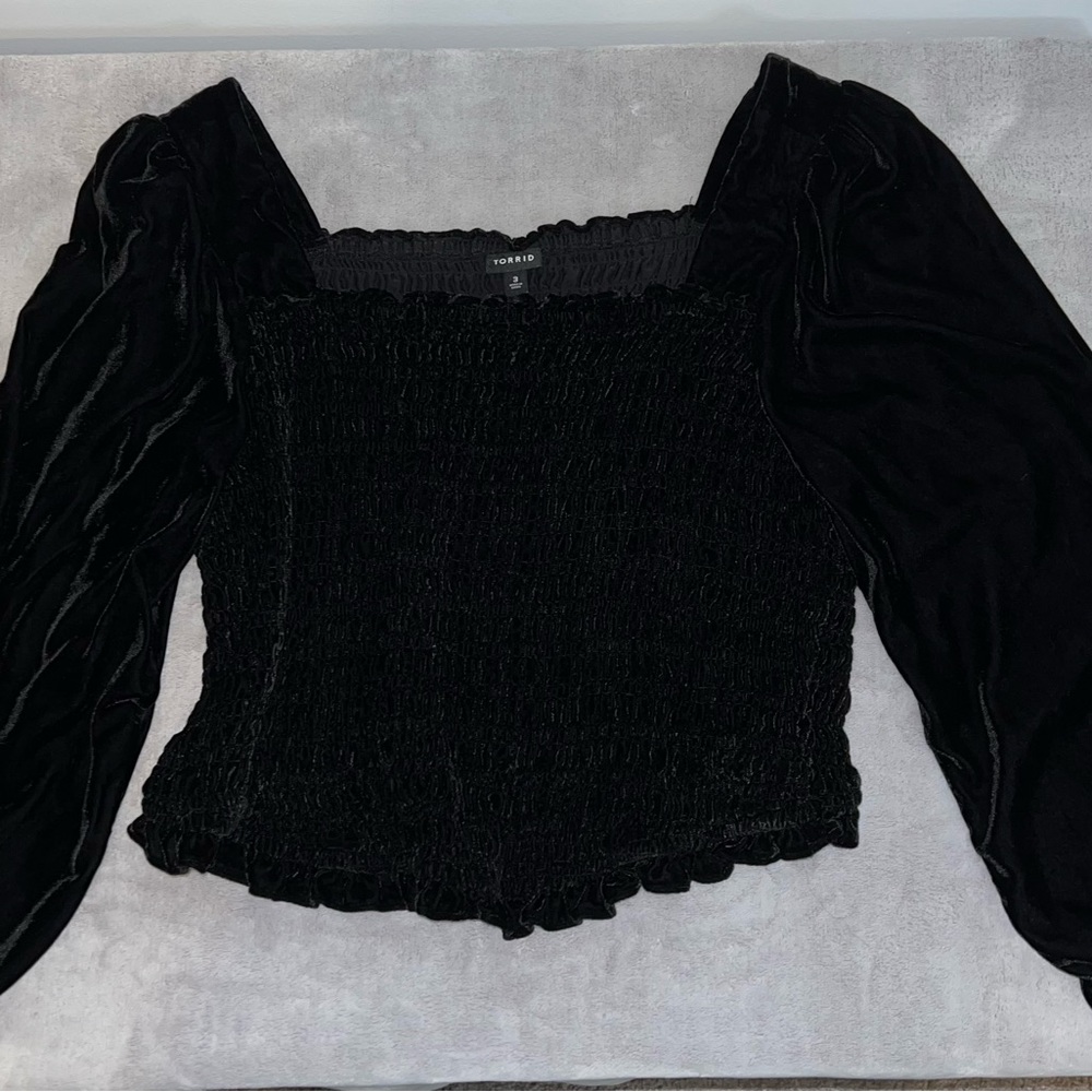 Torrid Black Velvet Smocked Blouse - Picture 6 of 9
